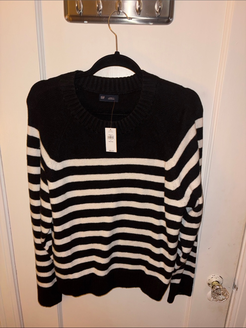 GAP Black and White Striped Crewneck Sweater
